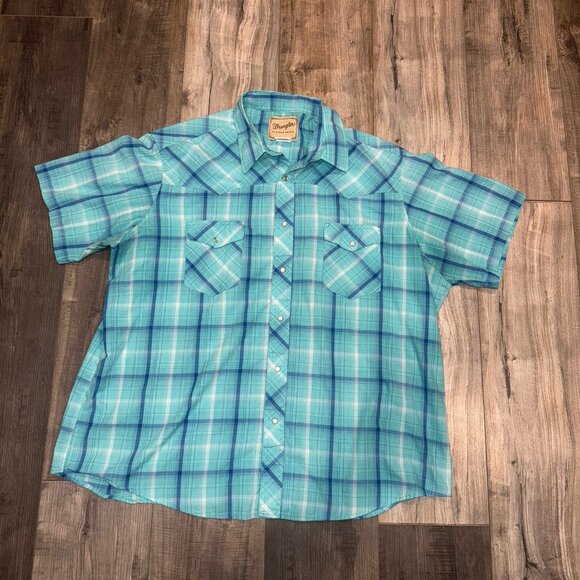 Wrangler Other - Wrangler Wrancher Shirt Men's‎ 2XL Blue Pearl Snap Western short sleeve